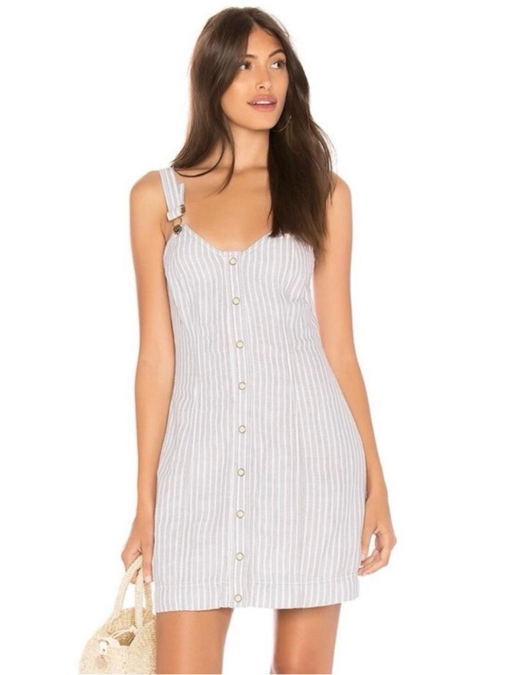 Free people striped overall mini dress linen blend boho size L